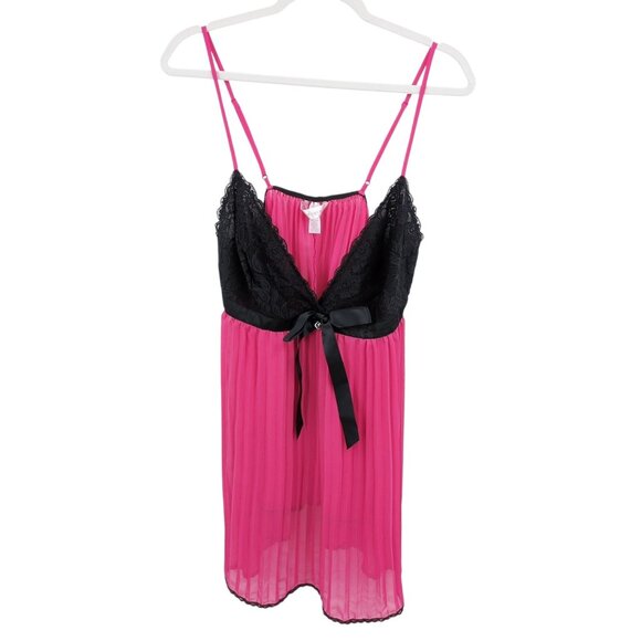 Cacique Women's 18/20 Babydoll Lace Accordion Pleat Nighty Lingerie Pink Black - Picture 1 of 9